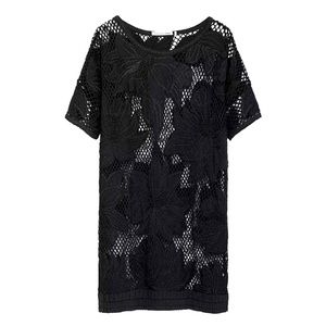 ISABEL MARANT ETOILE “Caty” Dress Tunic Medium Black Mesh Fishnet Floral NWT